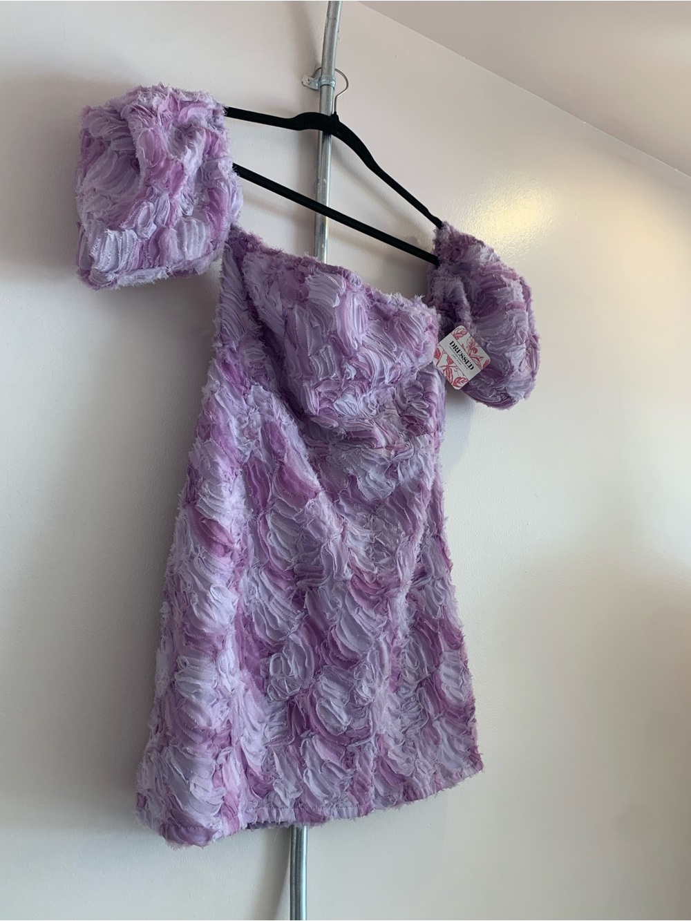 PrettyLittleThing Lavender Puff-Sleeve Textured Mini Dress